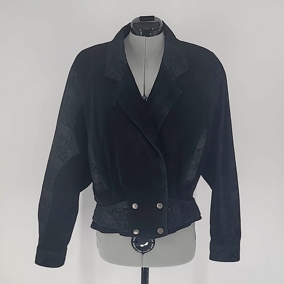 Wilson's Leather Jacket Black Suede With Paisley Print #4 - Picture 1 of 11